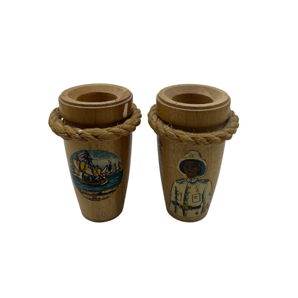 Wooden Freeport Bahamas Salt & Pepper Shakers With Rope Handles & Nautical Desig